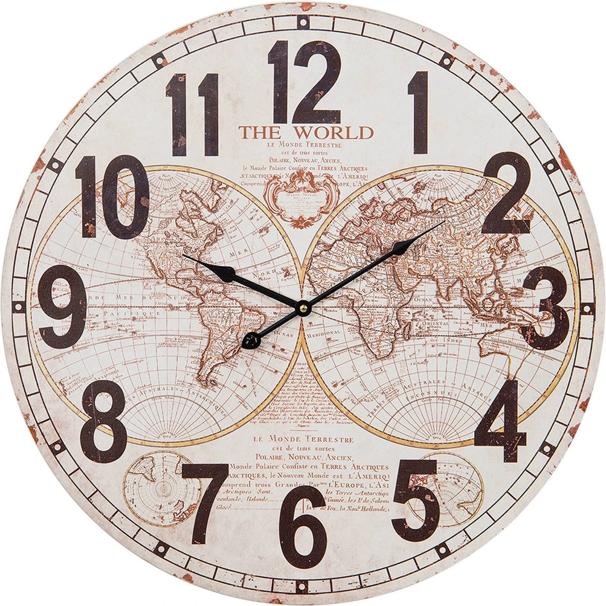 Clayre & Eef Wandklok Ø 58 Cm Wit Bruin MDF Wereldkaart Muurklok Hangklok 3 Clayre & Eef Wandklok Ø 58 Cm Wit Bruin MDF Wereldkaart Muurklok Hangklok