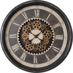 Clayre & Eef Wandklok Ø 58 Cm Zwart Bruin Kunststof Muurklok Hangklok