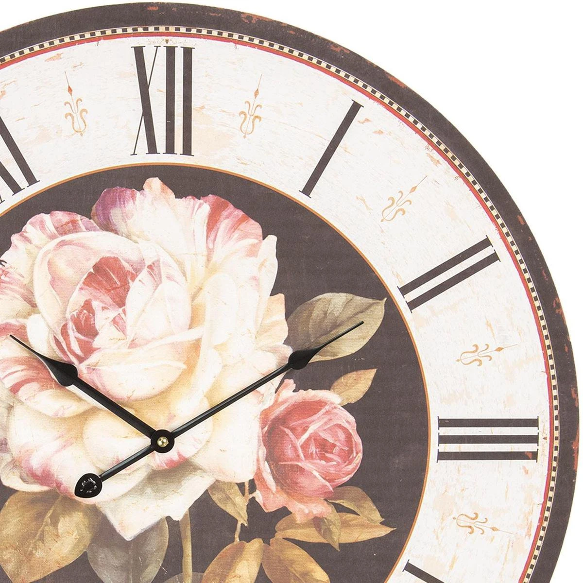 Clayre & Eef Wandklok Ø 60 Cm Wit Bruin Hout Rond Bloemen Muurklok Hangklok Keukenklok 4 Clayre & Eef Wandklok Ø 60 Cm Wit Bruin Hout Rond Bloemen Muurklok Hangklok Keukenklok - Afbeelding 2