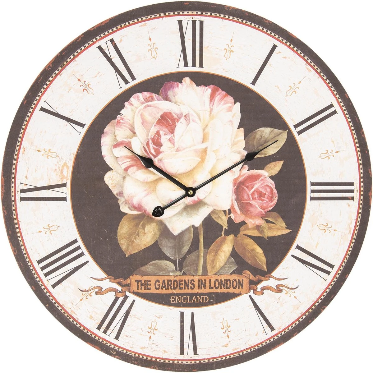 Clayre & Eef Wandklok Ø 60 Cm Wit Bruin Hout Rond Bloemen Muurklok Hangklok Keukenklok 6 Clayre & Eef Wandklok Ø 60 Cm Wit Bruin Hout Rond Bloemen Muurklok Hangklok Keukenklok - Afbeelding 4