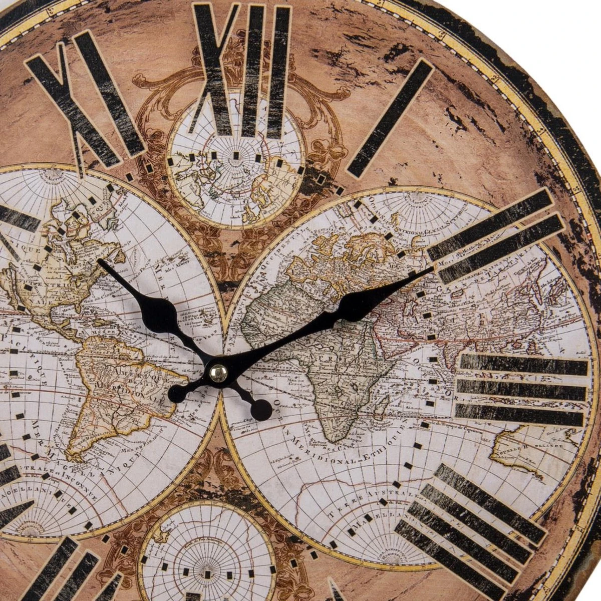 Clayre & Eef Wandklok Ø 34 Cm Bruin MDF Rond Wereldkaart Muurklok Hangklok Keukenklok 6 Clayre & Eef Wandklok Ø 34 Cm Bruin MDF Rond Wereldkaart Muurklok Hangklok Keukenklok - Afbeelding 4