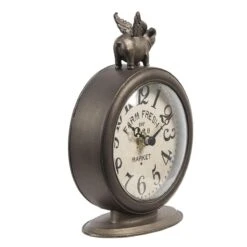 Clayre & Eef Tafelklok 12x6x17 Cm Bruin Ijzer Rond Varken Tafelklokken Binnen Staand Klokje Tafelklokje -Clayre & Eef 1200x1200 308