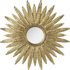 Clayre & Eef Spiegel Ø 38 Cm Goudkleurig Kunststof Bolle Spiegel Wand Spiegel Muur Spiegel