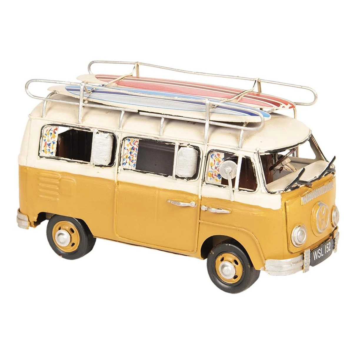 Clayre & Eef Modelauto Volkswagen Bus Licentie Camper 20x10x11 Cm Geel Metaal Miniatuur VW Bus Miniatuur Auto 7 Clayre & Eef Modelauto Volkswagen Bus Licentie Camper 20x10x11 Cm Geel Metaal Miniatuur VW Bus Miniatuur Auto - Afbeelding 5