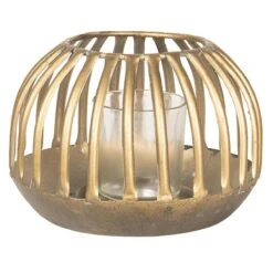 Clayre & Eef Windlicht Ø 15x10 Cm Goudkleurig Metaal Glas Rond Kaarsenhouder Sfeerverlichting -Clayre & Eef 1200x1200 59