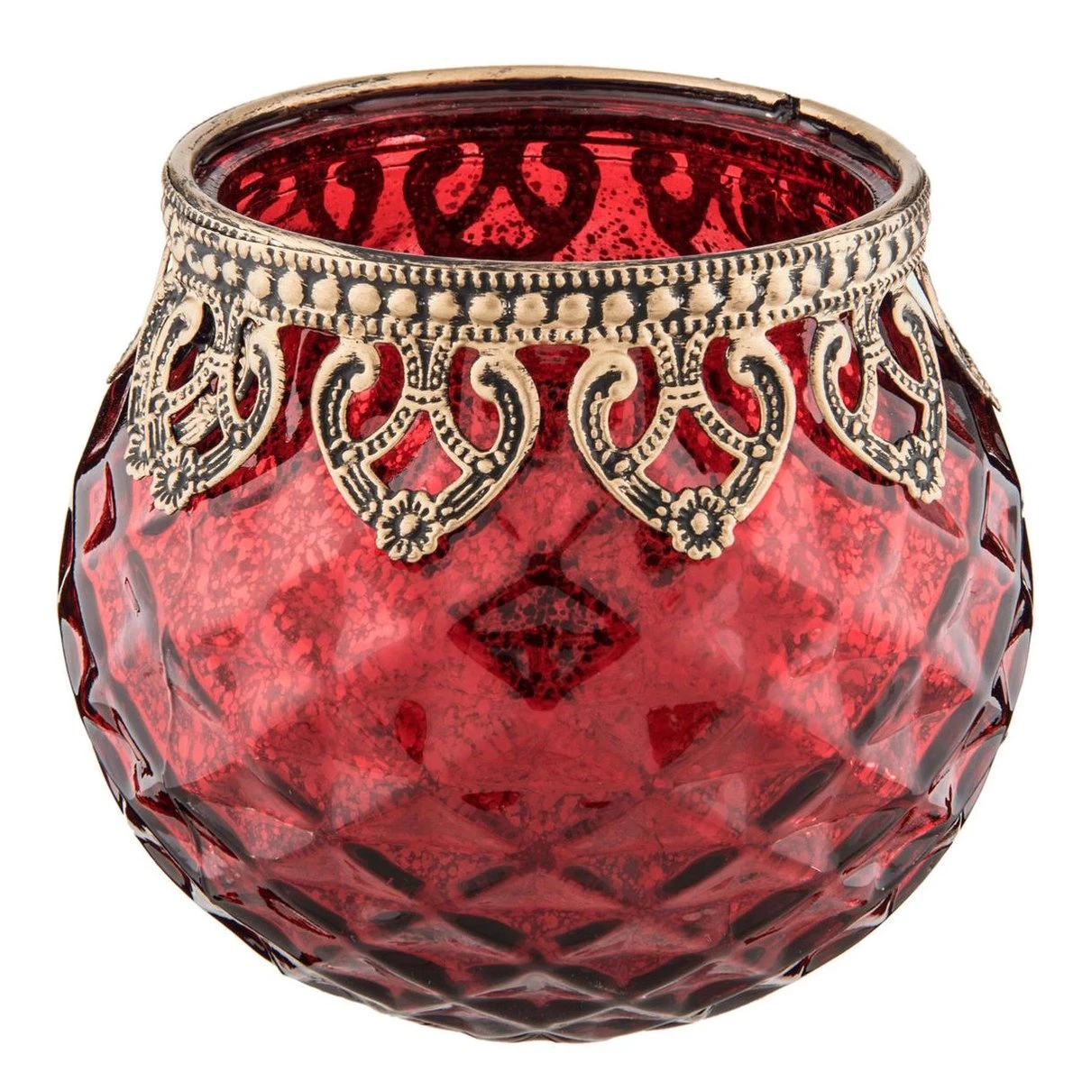 Clayre & Eef Theelichthouder Ø 10x10 Cm Rood Goudkleurig Glas Metaal Waxinelichthouder Windlichthouder 4 Clayre & Eef Theelichthouder Ø 10x10 Cm Rood Goudkleurig Glas Metaal Waxinelichthouder Windlichthouder - Afbeelding 2