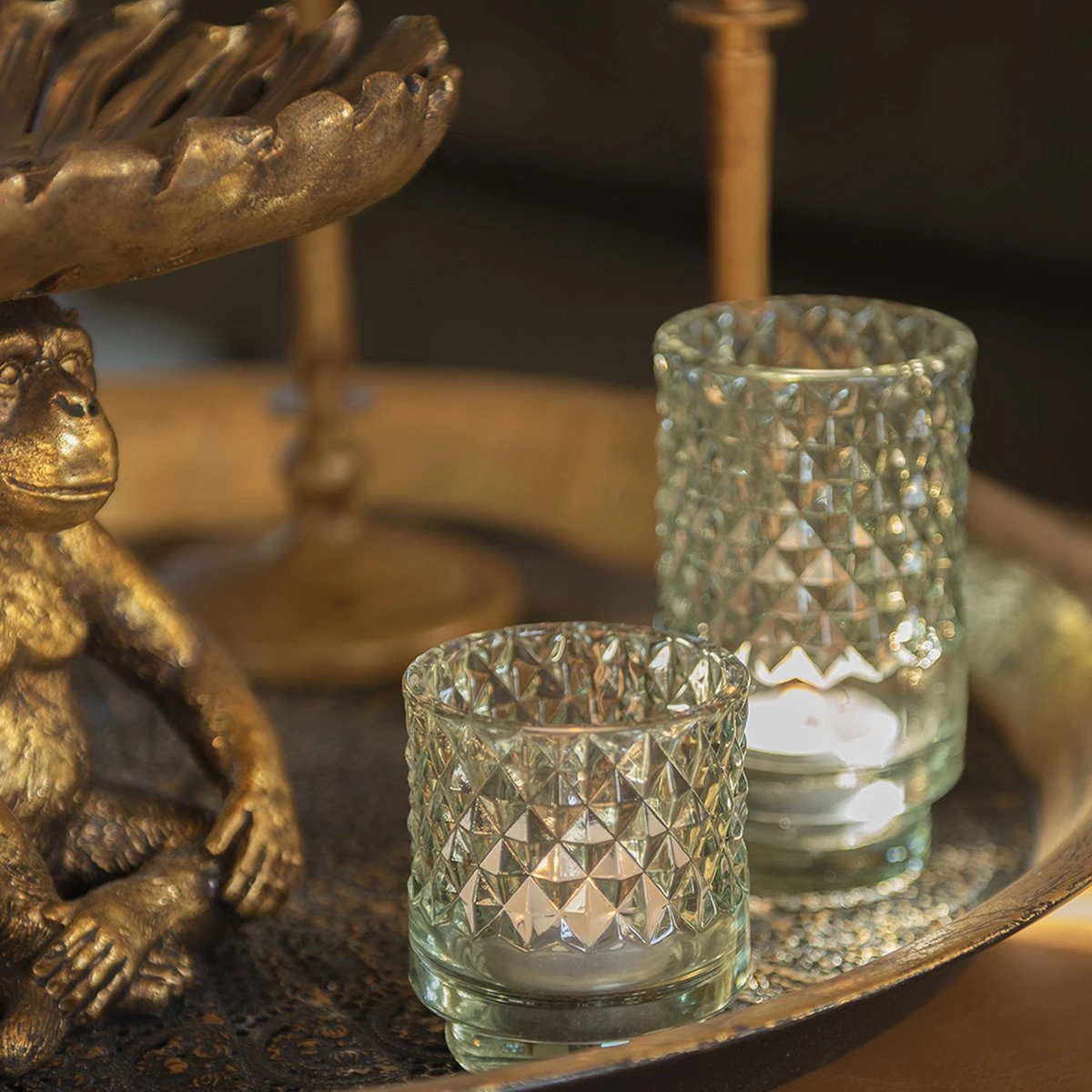 Clayre & Eef Theelichthouder Ø 7x12 Cm Groen Glas Rond Waxinelichthouder Windlichthouder 4 Clayre & Eef Theelichthouder Ø 7x12 Cm Groen Glas Rond Waxinelichthouder Windlichthouder - Afbeelding 2