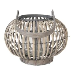 Clayre & Eef Windlicht Ø 25x18 Cm Grijs Hout Glas Rond Kaarsenhouder Sfeerverlichting -Clayre & Eef 1200x1200 81