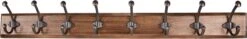 Clayre & Eef Wandkapstok 8 Haken 102x11x16 Cm Bruin Hout Ijzer Rechthoek Decoratieve Kapstok