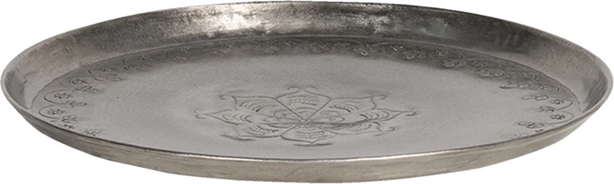 Clayre & Eef Decoratief Dienblad Ø 21x2 Cm Zilverkleurig Ijzer Rond Serveerschaal 3 Clayre & Eef Decoratief Dienblad Ø 21x2 Cm Zilverkleurig Ijzer Rond Serveerschaal