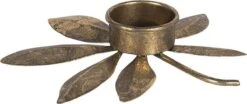 Clayre & Eef Kandelaar 16x15x2 Cm Goudkleurig Ijzer Bladeren Kaarsenstandaard Kaarsenhouder