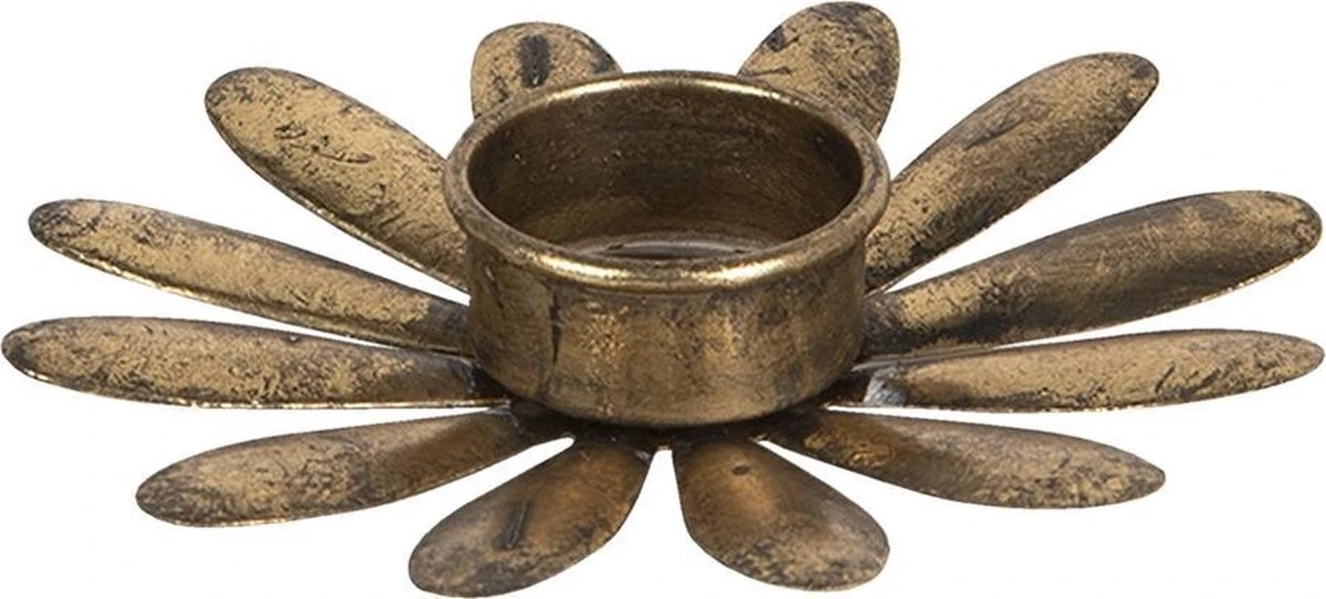 Clayre & Eef Kandelaar Ø 13x2 Cm Goudkleurig Ijzer Bladeren Kaarsenstandaard Kaarsenhouder