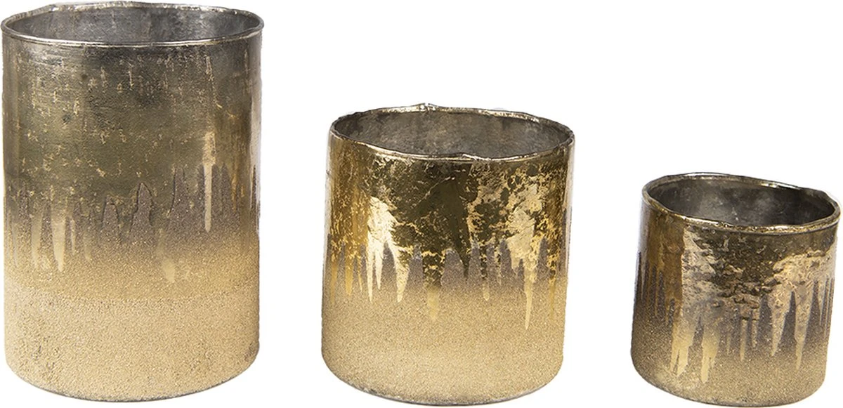 Clayre & Eef Theelichthouder Ø 8x7 Cm Goudkleurig Bruin Glas Waxinelichthouder Windlichthouder 4 Clayre & Eef Theelichthouder Ø 8x7 Cm Goudkleurig Bruin Glas Waxinelichthouder Windlichthouder - Afbeelding 2