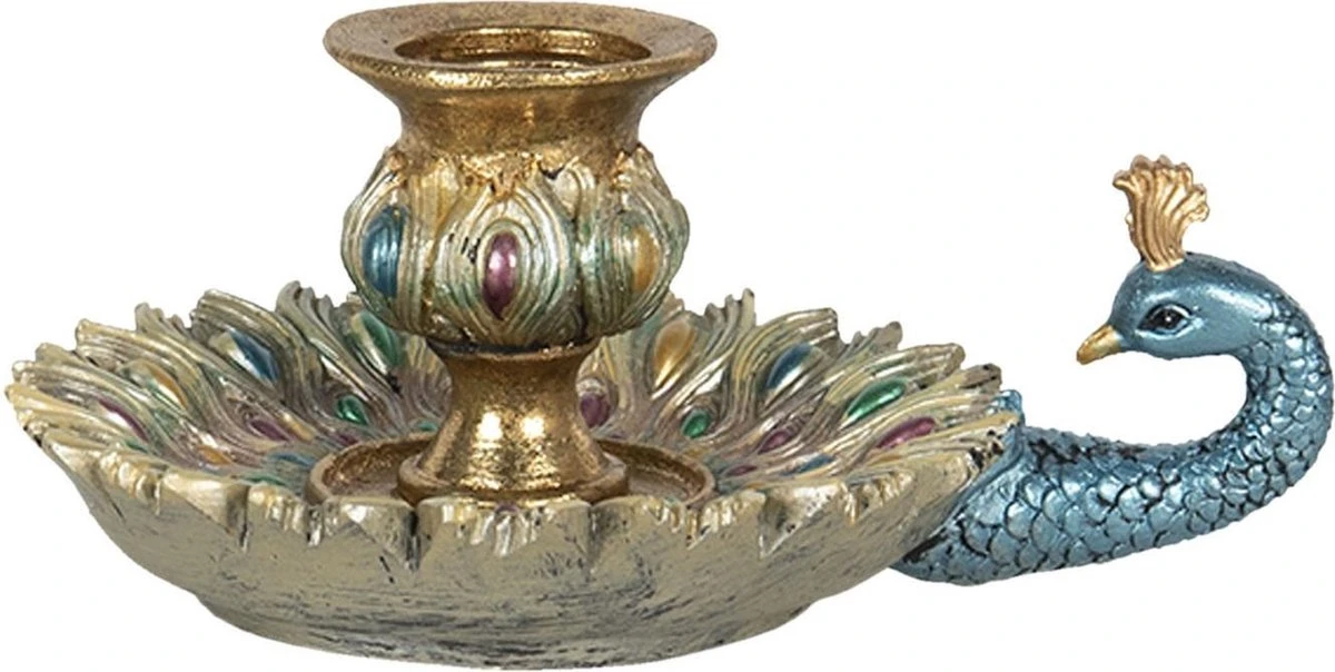 Clayre & Eef Kandelaar 15x11x7 Cm Goudkleurig Kunststof Pauw Kaarsenstandaard Kaarsenhouder 3 Clayre & Eef Kandelaar 15x11x7 Cm Goudkleurig Kunststof Pauw Kaarsenstandaard Kaarsenhouder