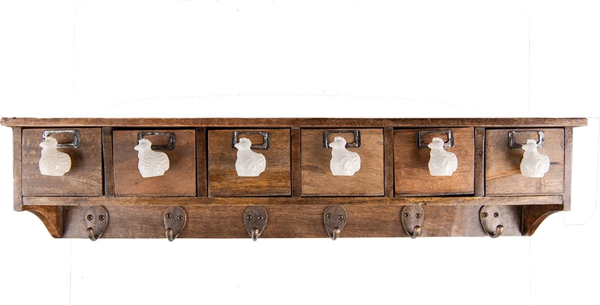 Clayre & Eef Wandkapstok 6 Haken 69x12x17 Cm Bruin Wit Hout Ijzer 3 Clayre & Eef Wandkapstok 6 Haken 69x12x17 Cm Bruin Wit Hout Ijzer