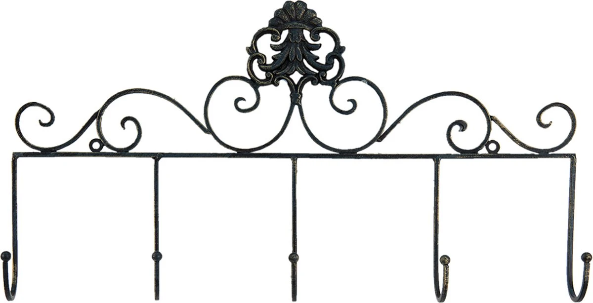 Clayre & Eef Wandkapstok 5 Haken 50x5x27 Cm Zwart Ijzer 3 Clayre & Eef Wandkapstok 5 Haken 50x5x27 Cm Zwart Ijzer