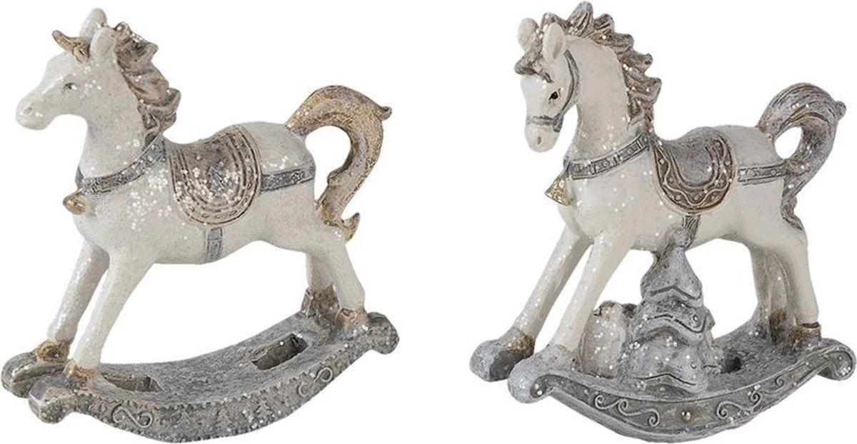 Clayre & Eef Beeld Set Van 2 Hobbelpaard 8 Cm Wit Kunststof Kerstdecoratie 4 Clayre & Eef Beeld Set Van 2 Hobbelpaard 8 Cm Wit Kunststof Kerstdecoratie - Afbeelding 2