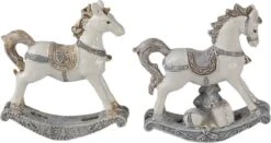 Clayre & Eef Beeld Set Van 2 Hobbelpaard 8 Cm Wit Kunststof Kerstdecoratie