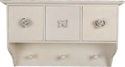 Clayre & Eef Wandkapstok 3 Haken 41x12x24 Cm Wit Mdf Kunststof Rechthoek Bloemen Decoratieve Kapstok Opbergkast