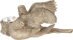 Clayre & Eef Kandelaar 21*22*8 Cm Goudkleurig Kunststof Duiven Kaarsenstandaard Kaarsenhouder