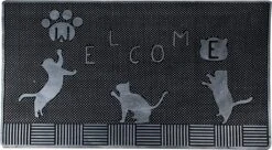 Clayre & Eef Deurmat 75x45 Cm Zwart Rubber Rechthoek Katten Mat Schoonloopmat Doormat