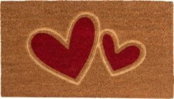 Clayre & Eef Deurmat 75x45 Cm Bruin Rood Kokosvezel Pvc Rechthoek Harten Kokosmat Mat Schoonloopmat