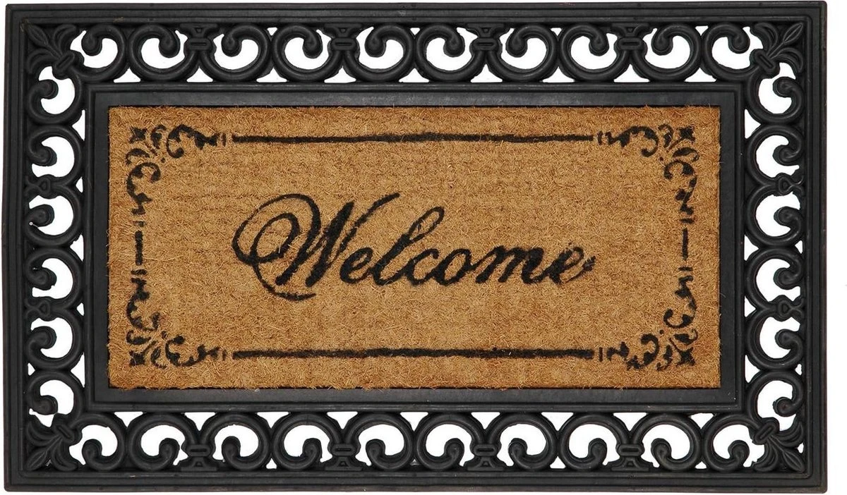 Clayre & Eef Deurmat 75x45 Cm Zwart Kokosvezel Rubber Rechthoek Welcome Kokosmat Mat Schoonloopmat 4 Clayre & Eef Deurmat 75x45 Cm Zwart Kokosvezel Rubber Rechthoek Welcome Kokosmat Mat Schoonloopmat - Afbeelding 2