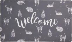 Clayre & Eef Deurmat 75x45 Cm Grijs Synthetisch Rechthoek Katten Welcome Mat Schoonloopmat Doormat