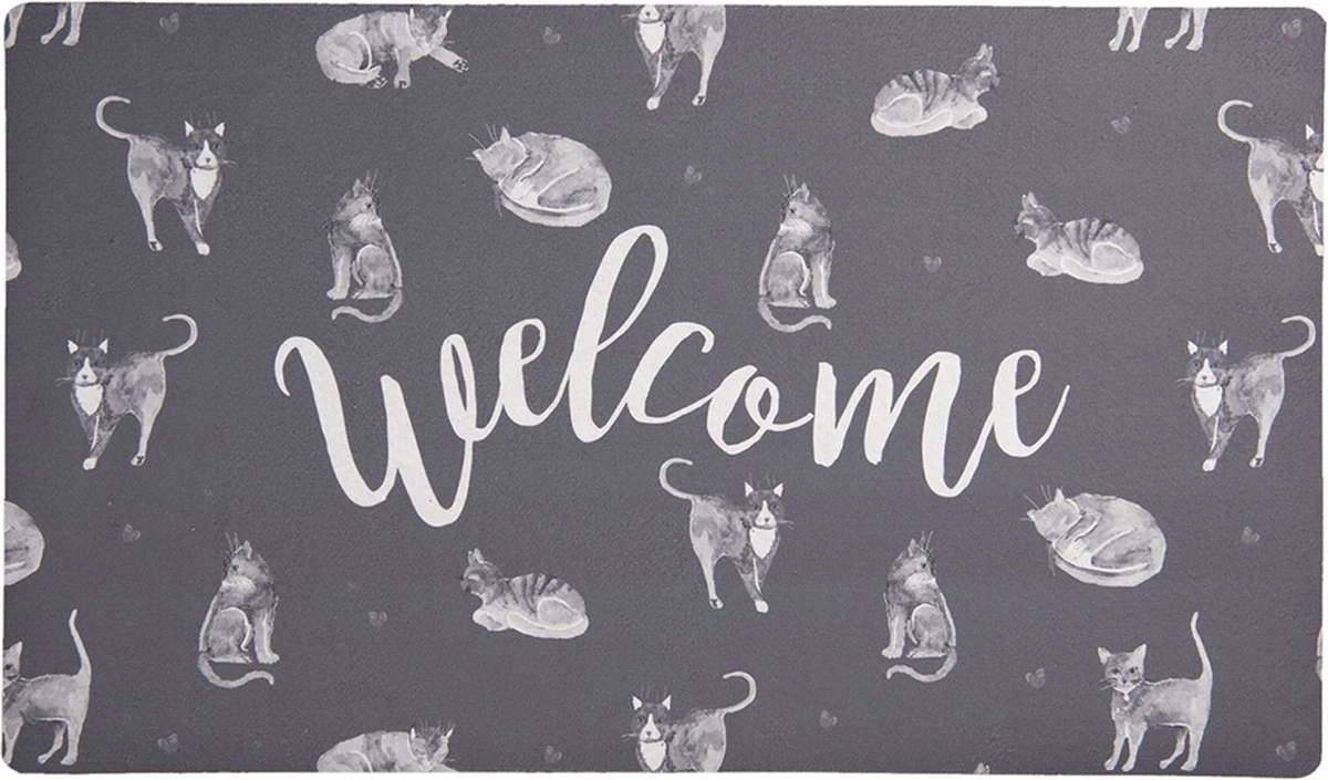 Clayre & Eef Deurmat 75x45 Cm Grijs Synthetisch Rechthoek Katten Welcome Mat Schoonloopmat Doormat 3 Clayre & Eef Deurmat 75x45 Cm Grijs Synthetisch Rechthoek Katten Welcome Mat Schoonloopmat Doormat