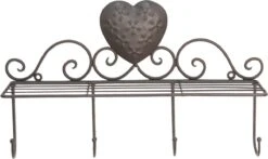 Clayre & Eef Wandkapstok 4 Haken 40x11x24 Cm Bruin Ijzer Hart