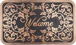 Clayre & Eef Deurmat 75x45 Cm Koperkleurig Zwart Rubber Rechthoek Welcome Kokosmat Mat Schoonloopmat