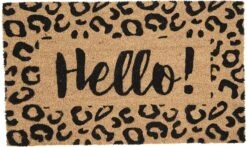 Clayre & Eef Deurmat 75x45 Cm Bruin Zwart Kokosvezel Pvc Rechthoek Panter Hello Kokosmat Mat Schoonloopmat