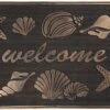 Clayre & Eef Deurmat Binnen 75*45*1 Cm Bruin Kunststof Rechthoek Schelpen Welcome Droogloopmat