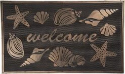 Clayre & Eef Deurmat Binnen 75*45*1 Cm Bruin Kunststof Rechthoek Schelpen Welcome Droogloopmat