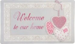 Clayre & Eef Deurmat 75x45 Cm Roze Synthetisch Rechthoek Harten Welcome Mat Schoonloopmat Doormat