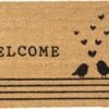 Clayre & Eef Deurmat 75x45 Cm Bruin Zwart Kokosvezel Pvc Rechthoek Vogels Welcome Kokosmat Mat Schoonloopmat