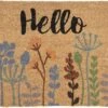 Clayre & Eef Deurmat 75x45 Cm Bruin Kokosvezel Pvc Rechthoek Bloemen Hello Kokosmat Mat Schoonloopmat