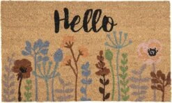 Clayre & Eef Deurmat 75x45 Cm Bruin Kokosvezel Pvc Rechthoek Bloemen Hello Kokosmat Mat Schoonloopmat