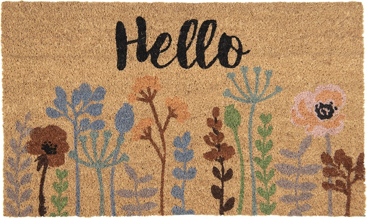 Clayre & Eef Deurmat 75x45 Cm Bruin Kokosvezel Pvc Rechthoek Bloemen Hello Kokosmat Mat Schoonloopmat 3 Clayre & Eef Deurmat 75x45 Cm Bruin Kokosvezel Pvc Rechthoek Bloemen Hello Kokosmat Mat Schoonloopmat