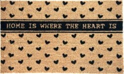 Clayre & Eef Deurmat 75x45 Cm Bruin Kokosvezel Pvc Rechthoek Harten Home Kokosmat Mat Schoonloopmat