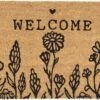 Clayre & Eef Deurmat 75x45 Cm Bruin Zwart Kokosvezel Pvc Rechthoek Bloemen Welcome Kokosmat Mat Schoonloopmat