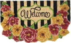 Clayre & Eef Deurmat 75x45 Cm Rood Geel Kokosvezel Pvc Bloemen Welcome Kokosmat Mat Schoonloopmat