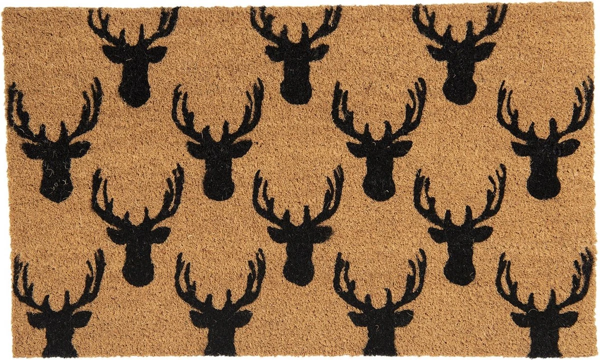 Clayre & Eef Deurmat 75x45 Cm Bruin Kokosvezel Rubber Rechthoek Eland Mat Schoonloopmat Doormat
