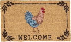 Clayre & Eef Deurmat 75x45 Cm Bruin Kokosvezel Pvc Rechthoek Kip En Haan Welcome Kokosmat Mat Schoonloopmat