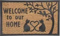 Clayre & Eef Deurmat 75x45 Cm Bruin Kokosvezel Rubber Rechthoek Katten Welcome Kokosmat Mat Schoonloopmat