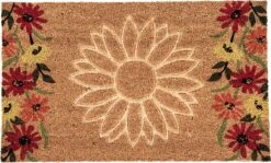 Clayre & Eef Deurmat 75x45 Cm Bruin Rood Kokosvezel Pvc Rechthoek Bloemen Kokosmat Mat Schoonloopmat