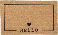 Clayre & Eef Deurmat 75x45 Cm Bruin Zwart Kokosvezel Pvc Rechthoek Hart Hello Kokosmat Mat Schoonloopmat