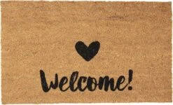 Clayre & Eef Deurmat 75x45 Cm Bruin Zwart Kokosvezel Pvc Rechthoek Hart Welcome Mat Schoonloopmat Doormat