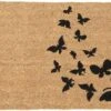 Clayre & Eef Deurmat 75x45 Cm Bruin Zwart Kokosvezel Pvc Rechthoek Vlinders Kokosmat Mat Schoonloopmat -Clayre & Eef 1200x727