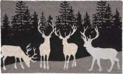 Clayre & Eef Deurmat 75x45 Cm Grijs Kokosvezel Rubber Rechthoek Elanden Kokosmat Mat Schoonloopmat